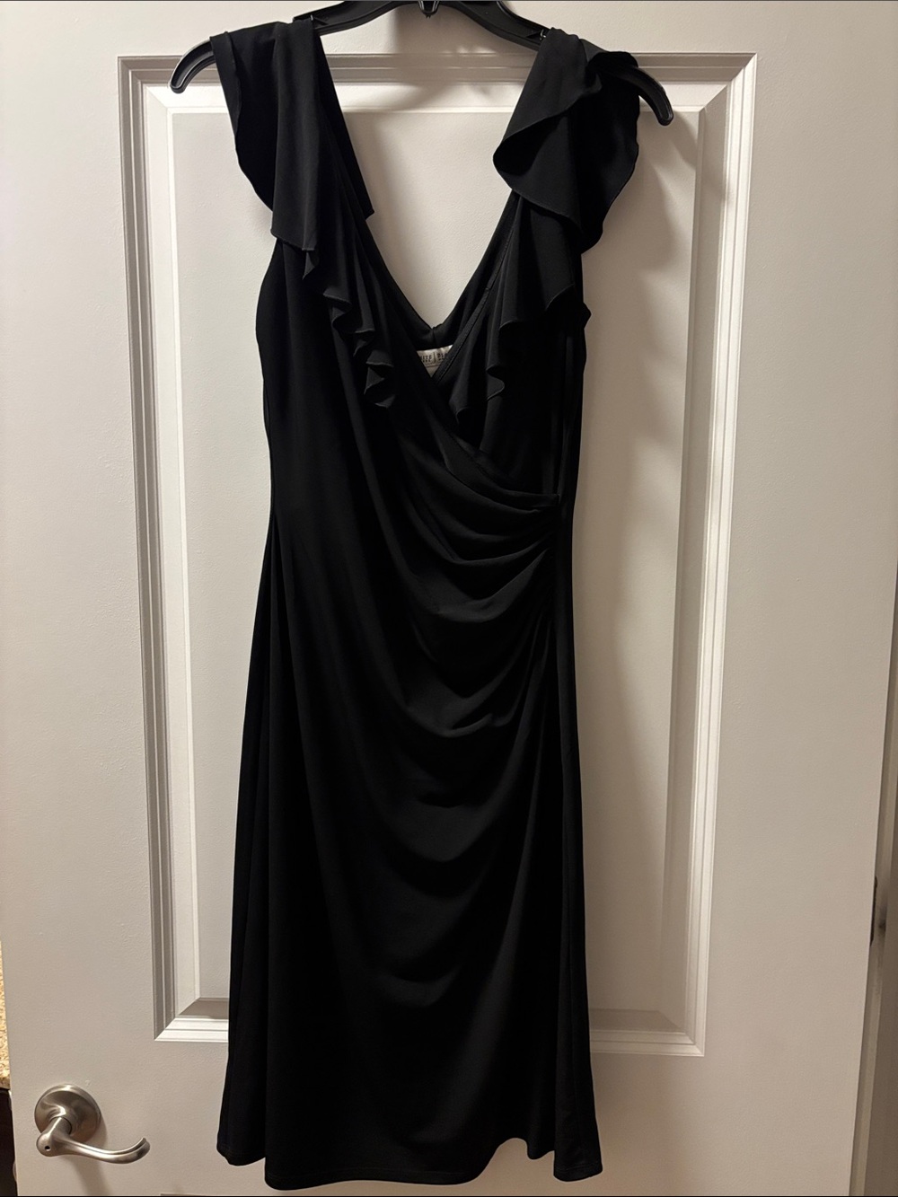 White House Black Market Black Sleeveless Ruffle-Trim Midi Dress